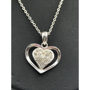 Open Heart Pave Crystals Silver Tone Chain 18"‎ Necklace